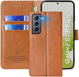 FMPCUON Funda para Samsung Galaxy S23 Plus,Funda Libro Galaxy S23 Plus Funda con Tapa,Cuero Carcasa Magnético Funda Cartera Móvil para Samsung Galaxy S23 Plus, Marrón
