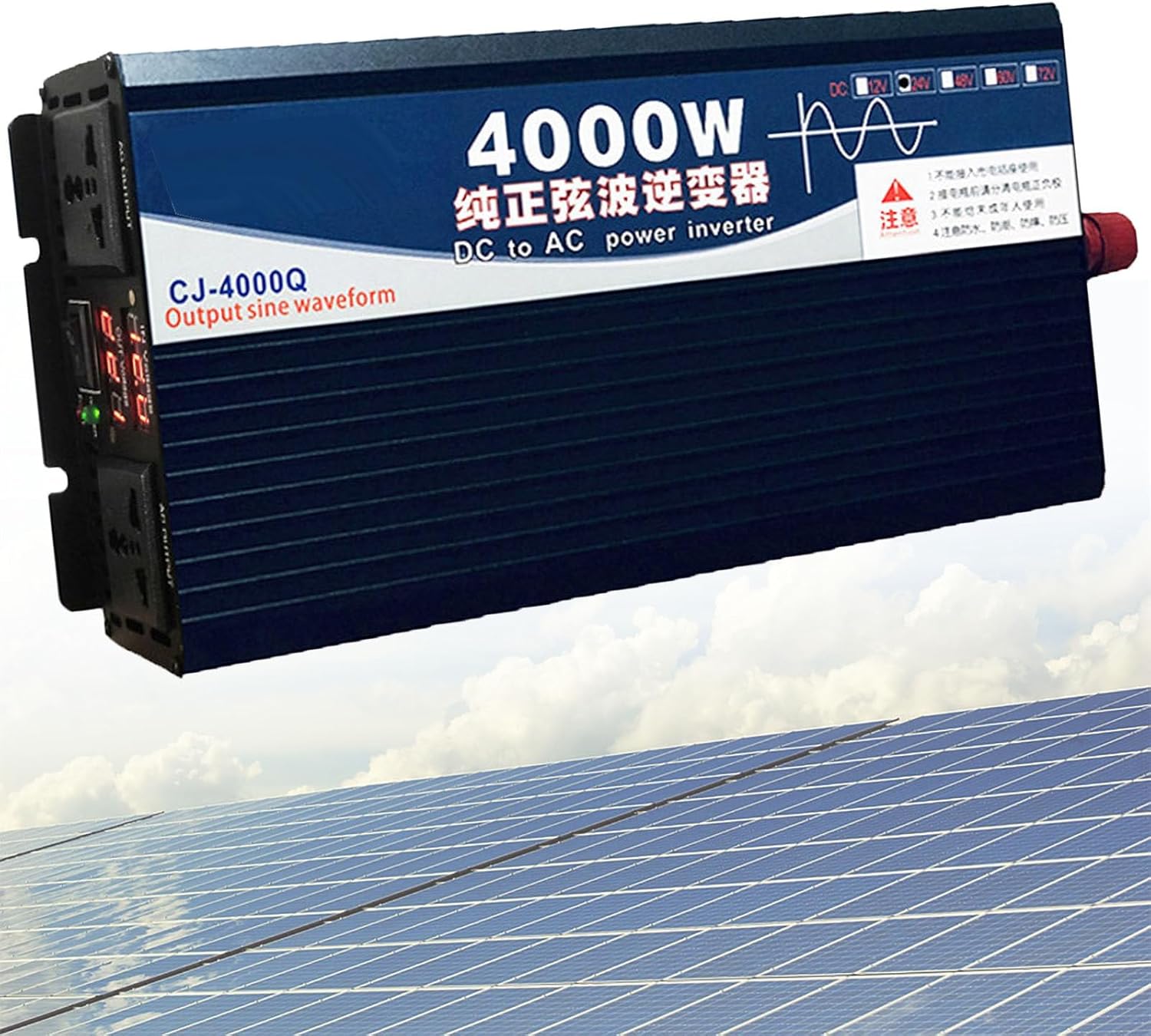 3500W 4000W 5000W Pure Sine Wave Inverter, 12V-72V DC to 110V/120V AC Car Power Converter with 2 AC Outlets, LCD Display for Car, Truck, Home, Vehicles, Laptop Car Power Inverter,5000W-12V