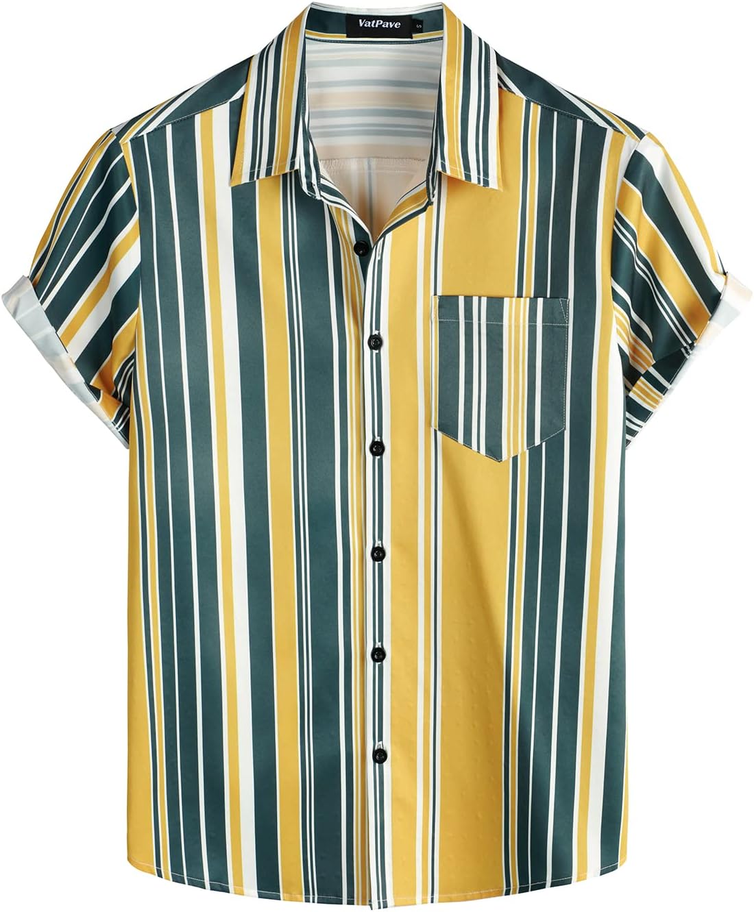 VATPAVE Mens Striped Summer Shirts Casual Button Down Short Sleeve Beach Stylish Untucked Hawaiian Shirts