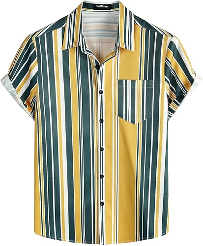 VATPAVE Camisas de verano a rayas para hombre, estilo casual, con botones, manga corta, para playa, elegantes, hawaianas