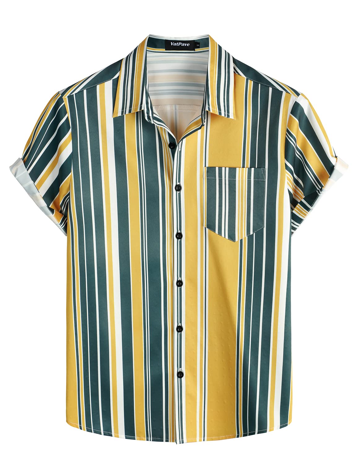 VATPAVE Mens Striped Summer Shirts Casual Button Down Short Sleeve Beach Stylish Untucked Hawaiian Shirts