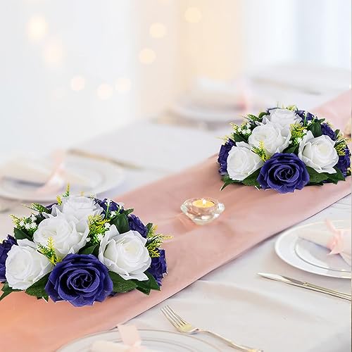 Miniatura 126 de BLOSMON Centros de mesa de flores para mesas de boda: 10 piezas de rosas artificiales rojas carmesí decoración de bolas - 9.5 pulgadas de seda falsa