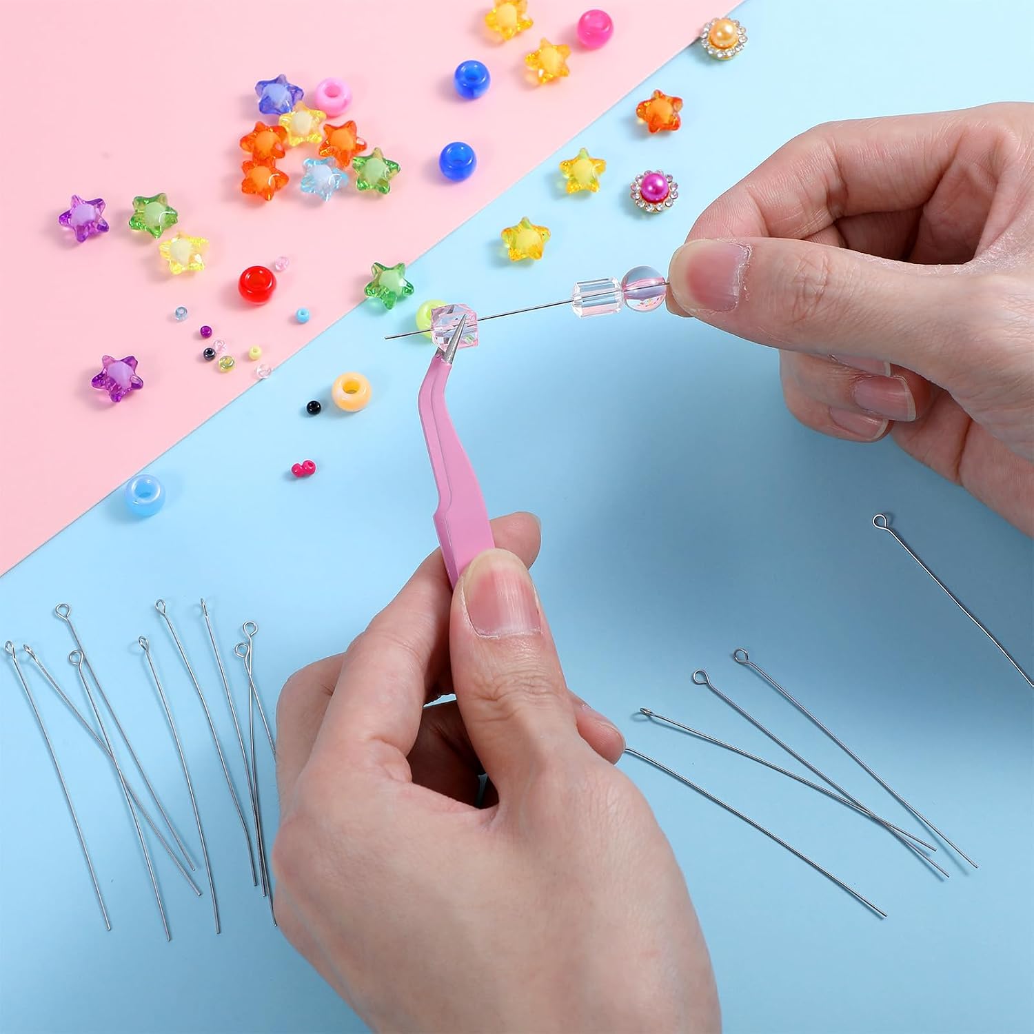 Oruola 200pcs Eyepins for Jewelry Making,Stainless Steel Eye Pins,70mm/2.76In Head Pins for Jewelry Making,Flat Eye Pins for Jewelry Making DIY Craft Bead Earring Pendant Necklace Bracelet Making