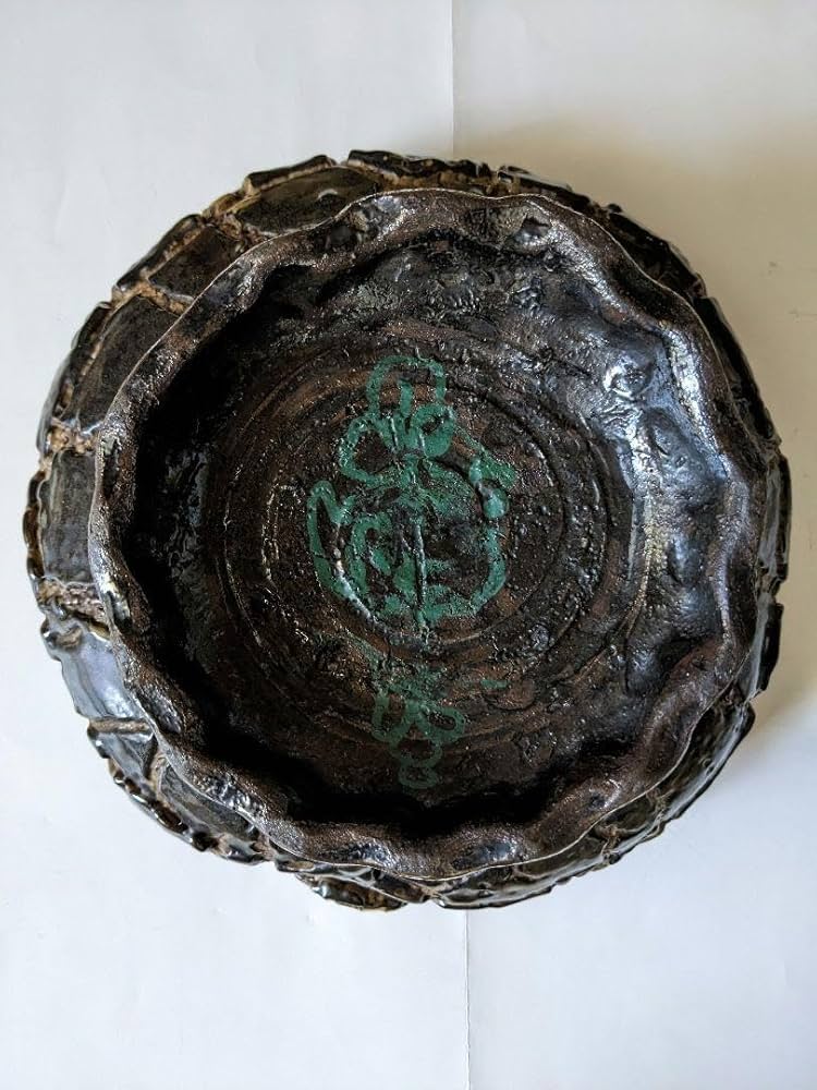 ⭐薩摩焼の絶品 美術工芸品 蛇蝎釉 どんこ釉 茶道具 菓子鉢 レア物 骨董品 ⭐薩摩焼の絶品 美術工芸品 蛇蝎釉 どんこ釉 茶道具 菓子鉢 レア