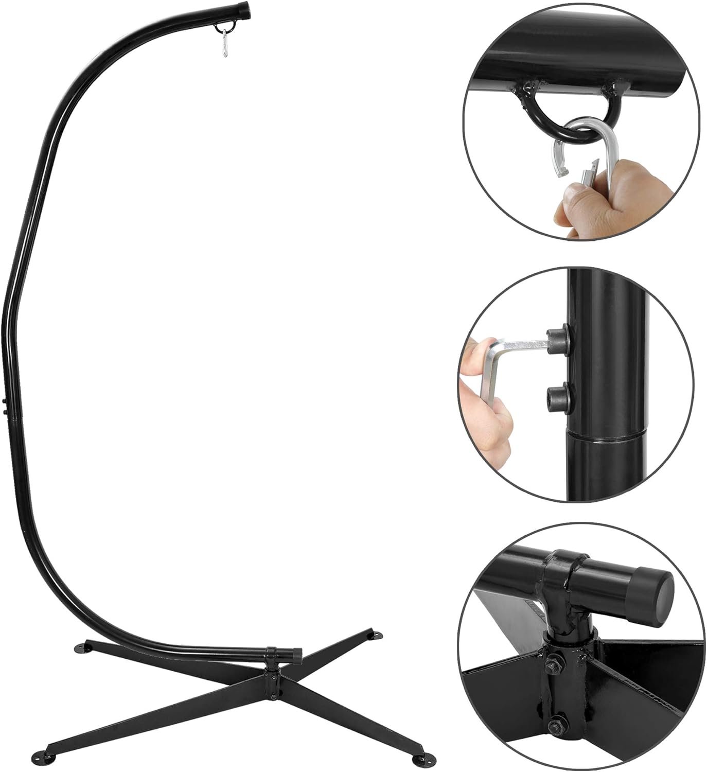 SUPER DEAL Metal Hanging Chair Stand, Heavy Duty Hammock Swing C Stand Frame, Solid Steel 331LBS Capacity Weather Resistant for Indoor Outdoor, 360 Degree Rotation, Black