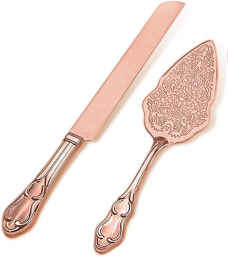 Strova Rose Gold Wedding Cake Server Set – Vintage Cake Cutting Knife and Server for Event Use