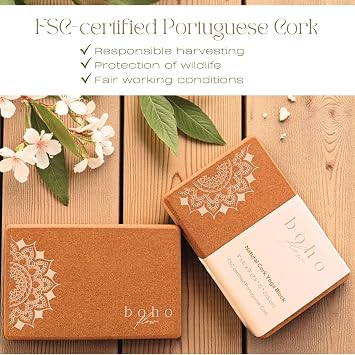 Cork Yoga Block Set 2 Pack with Strap & Canvas Bag | Luxury Portuguese Yoga Blocks 9x6x3 | Heavy-Duty, Non-Slip Support | Eco-Friendly, Plastic-Free Materials