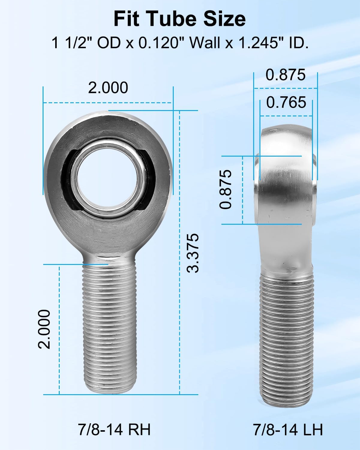 7/8 x 7/8-14 Heim Joint Rod End Kit for Steering and Suspension, with 7/8-1/2 HMS Spacers and .120 Wall Bung RH and LH Hand Thread Chromoly Bar Kit, Fit for Jeeps Mega Trucks Diesel Trucks