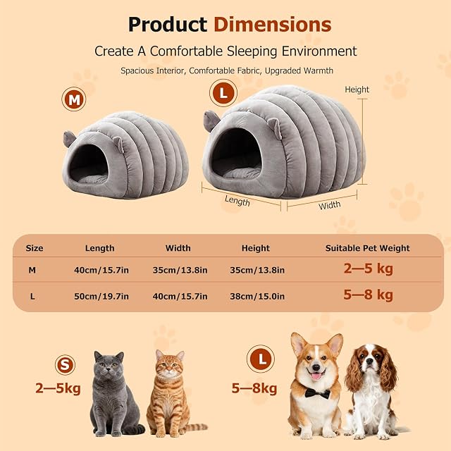 Foto 3 de 6 de PETCUTE Cueva Lavable para Gato,Cama Tipo Cueva para Gatos,Suave Felpa Cálida Camas para Mascotas,Cama…