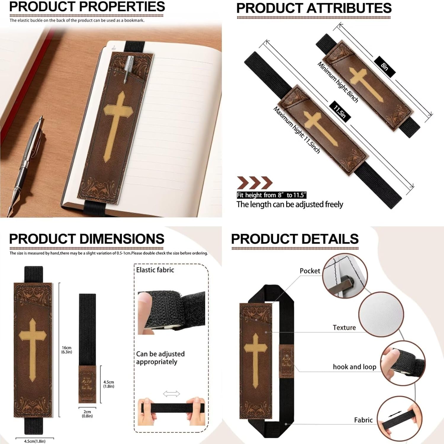 FOR U DESIGNS 10x7x1 Large Leather Bible Cover Case for Men Fashion Bible Covers with Notebook Pen Holder Sleeve Pouch Brown Cross Verse Print Church Bag