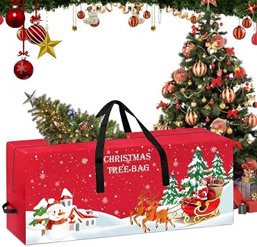 7.5 Ft Christmas Tree Storage Bag, 600D Oxford Waterproof with Reinforced Handles, Double Zipper Wide Opening, Extra-Large Foldable Dust-Proof Bag for Christmas Trees and Decorations Red