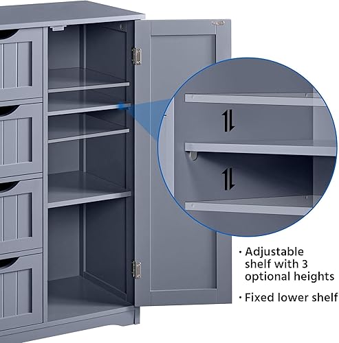 Miniatura 6 de Topeakmart Armario de almacenamiento de baño independiente con 4 cajones y un armario de puerta para sala de estar o pasillo, gris