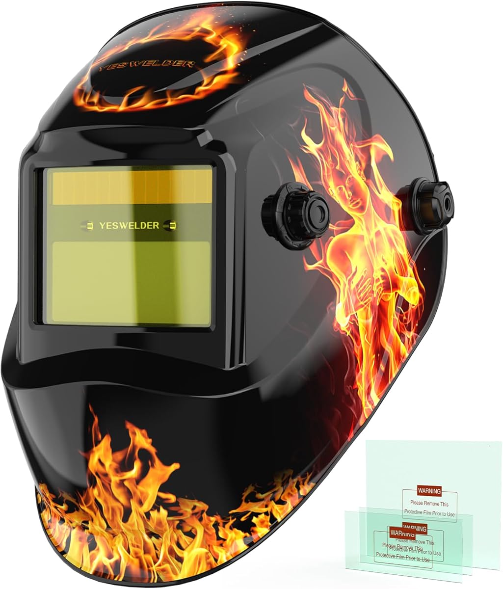 YESWELDER Auto Darkening Welding Helmet, Blue Light Blocking, 1/1/1/1 True Color Solar Powered Welding Hood with 2 Arc Sensors, Wide Shade 3.5/9-13 Welder Mask for TIG MIG ARC and Grind