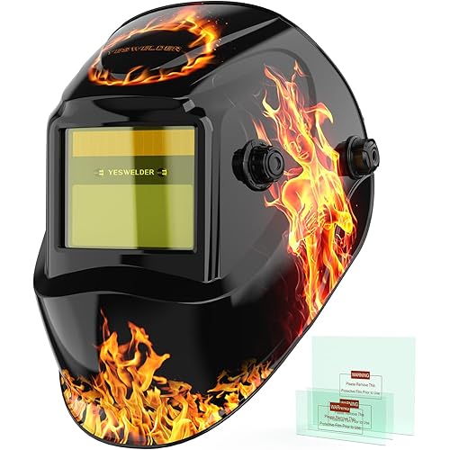YESWELDER Auto Darkening Welding Helmet, Blue Light Blocking, 1/1/1/1 True Color Solar Powered Welding Hood with 2 Arc Sensors, Wide Shade 3.5/9-13 Welder Mask for TIG MIG ARC and Grind