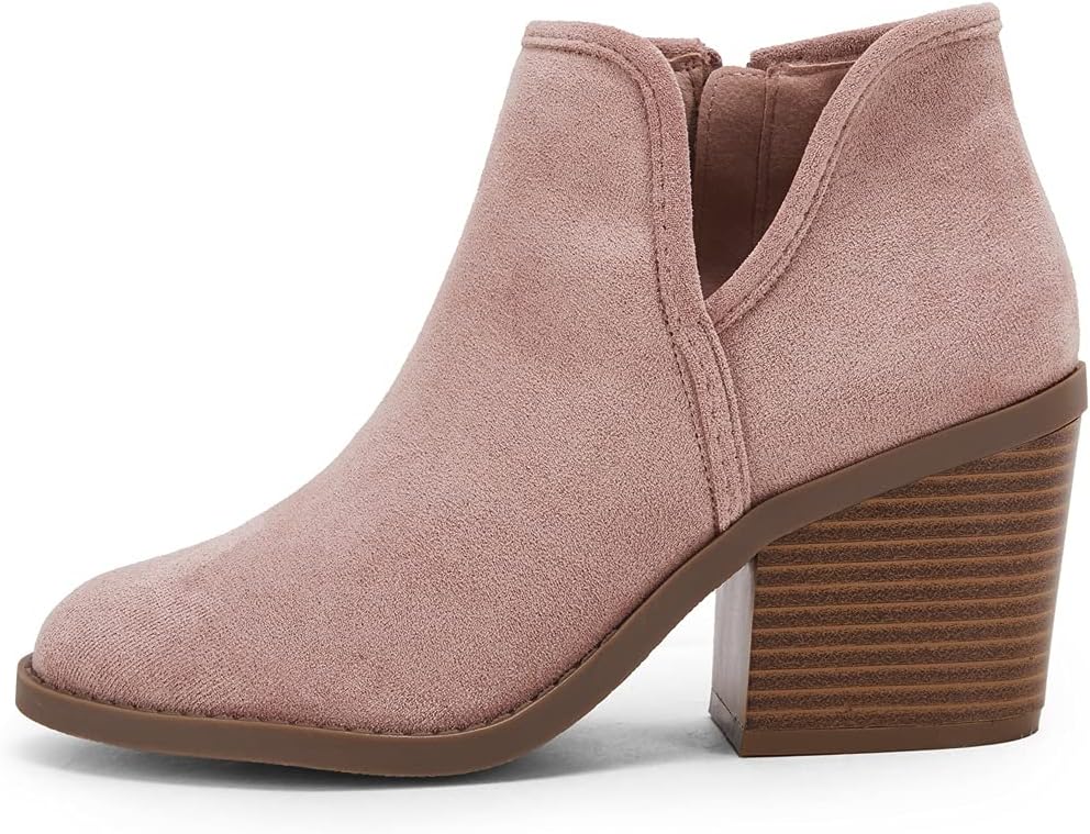 PiePieBuy Womens Ankle Boots Chunky Stacked Heel Slip on Shoes Faux Suede Side Zipper Casual Western Booties - Image 4