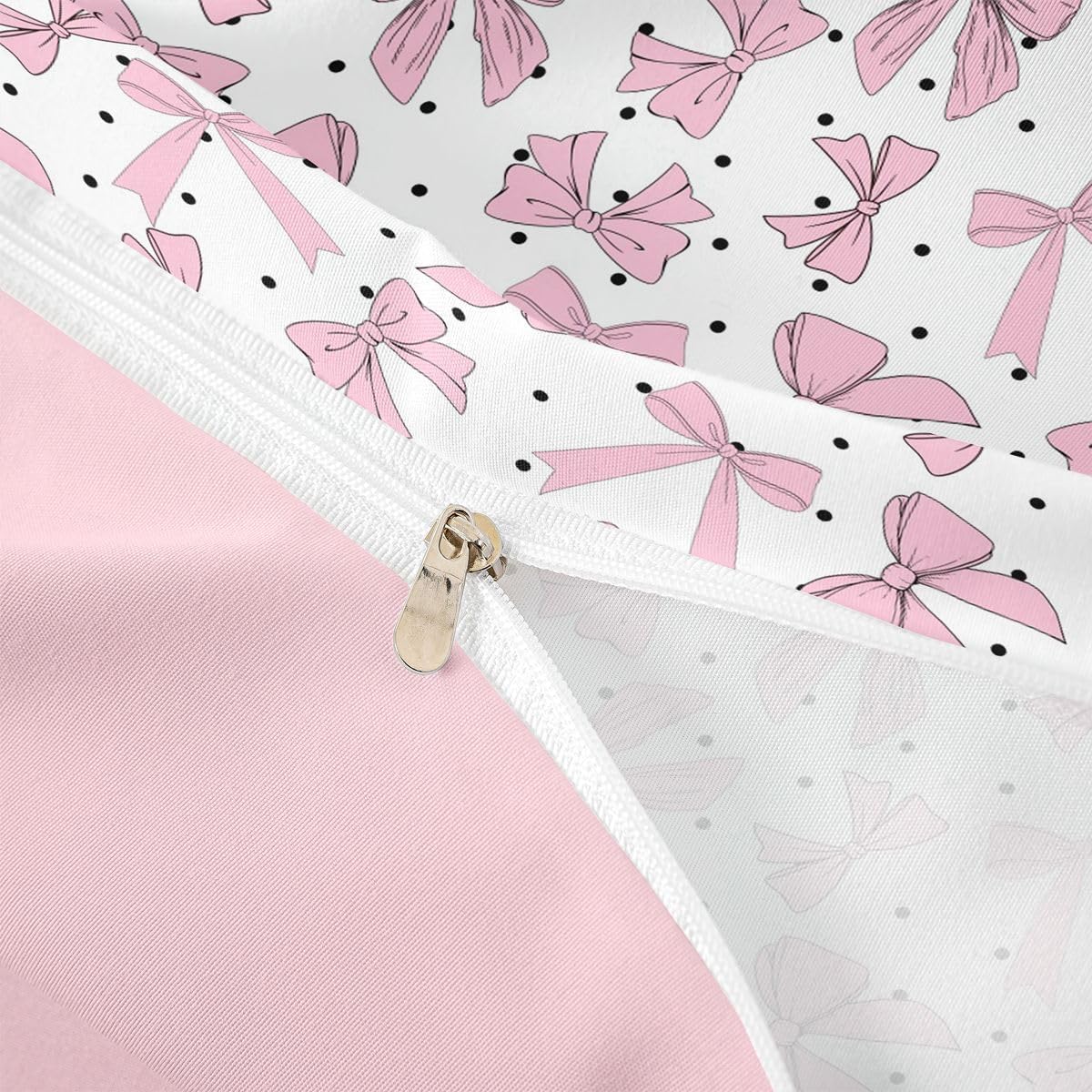 jejeloiu Pink Bowknot Duvet Cover Toddler Size Cute Bow Wave Point Comforter Cover for Boys Girls Princess Style Bedding Set 2Pcs Room Decor