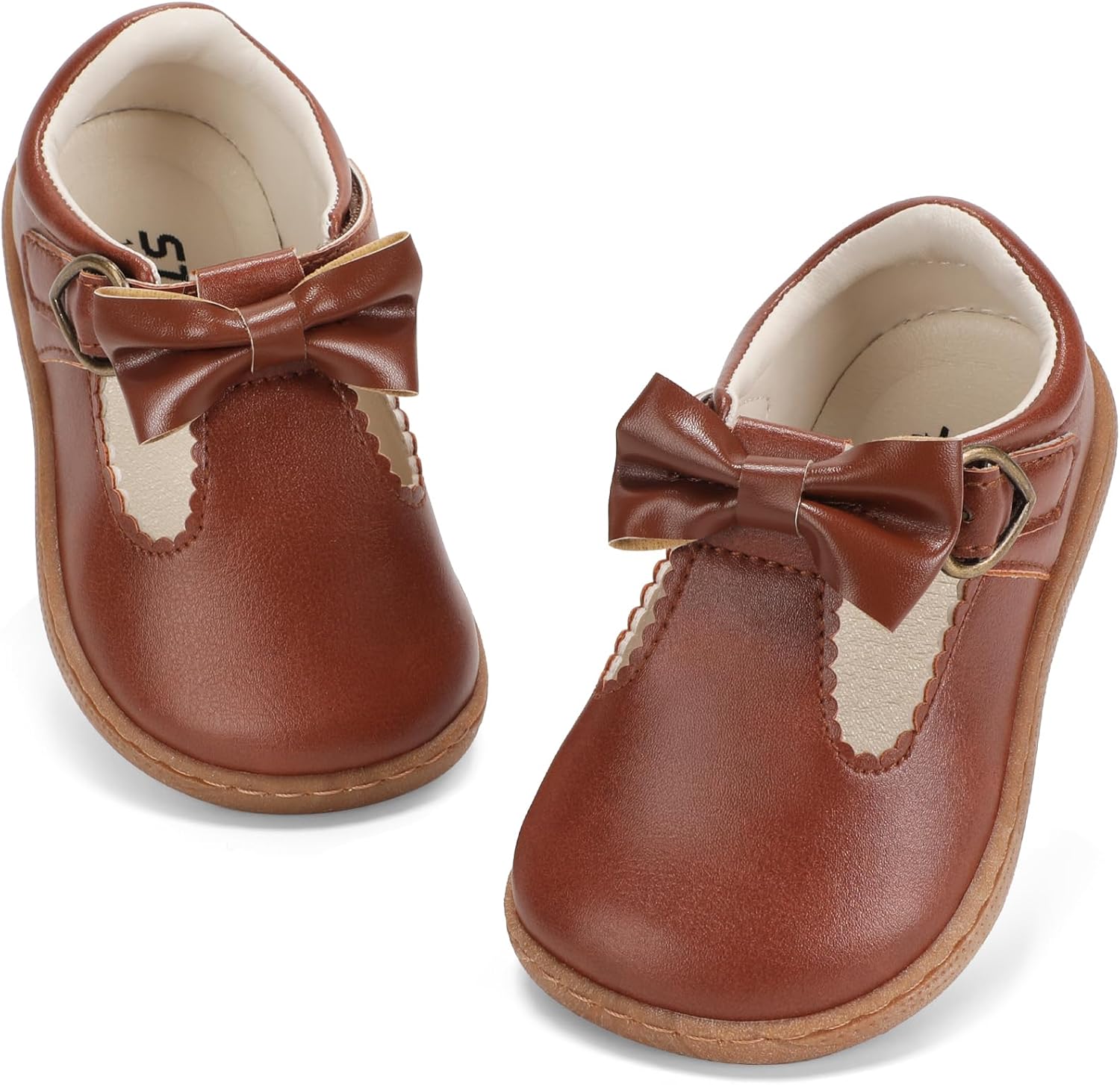 STQ Toddler Girls Dress Shoes Wide Toe Box Mary Jane Flats Zero Drop T Strap Ballet Wedding Flower Uniform School Shoe with Non-Slip