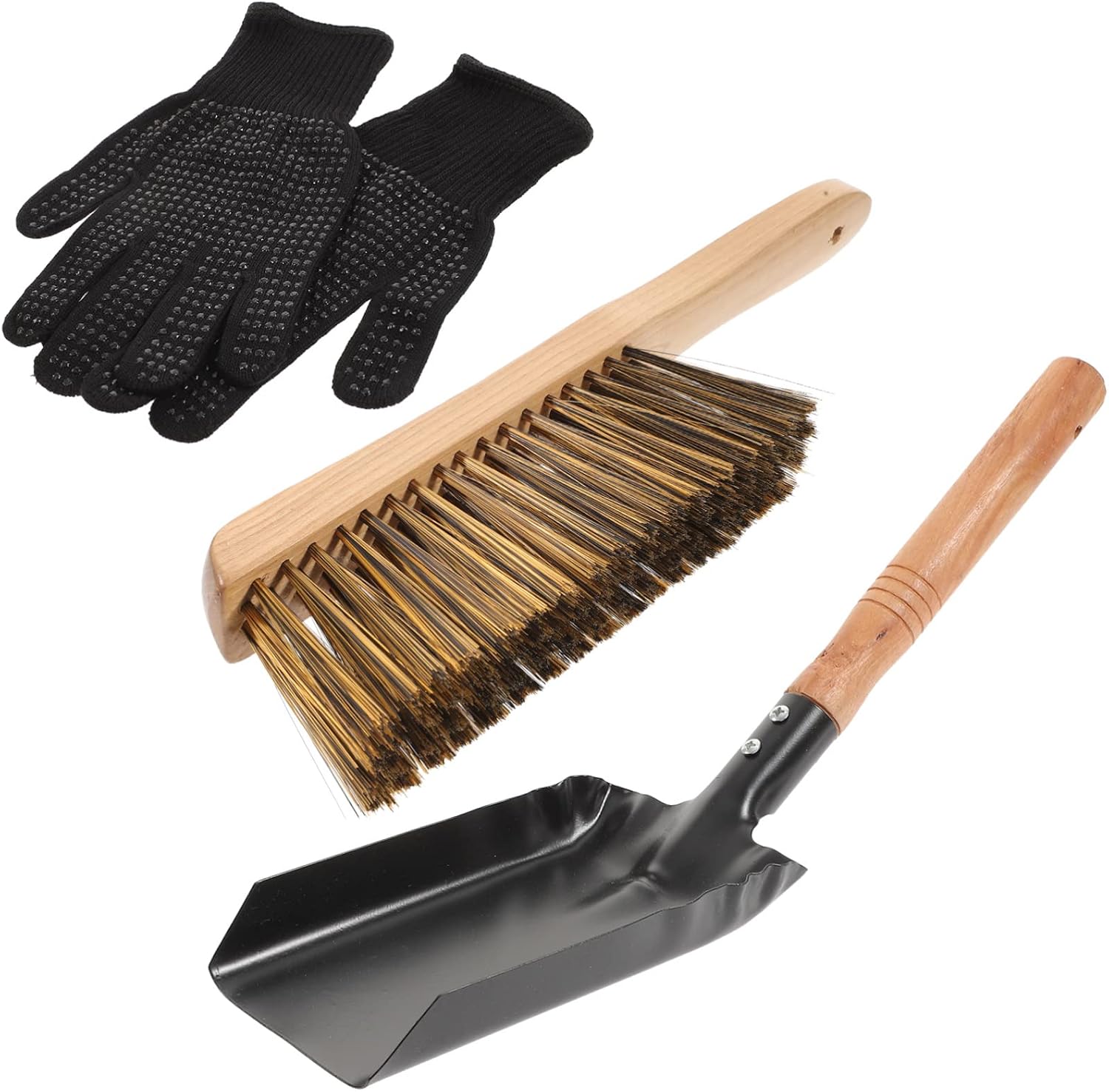 KICHOUSE 1set Ash Shovel Kit Brush Gloves Fireplace Cleaning Tool for Ash Stove Maintenance Comfortable Handle for Indoor Use