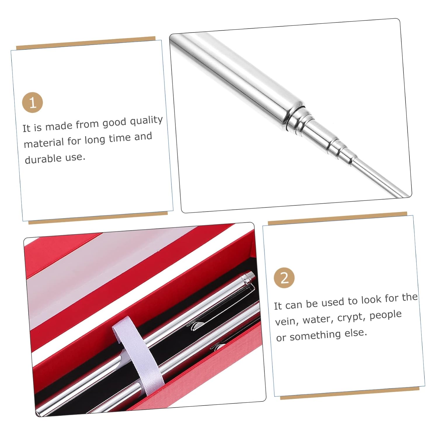 Ciieeo 2 Sets Stainless Steel Dowsing Rod Flexible Divining Measuring Instruments for Water and Treasure Detection