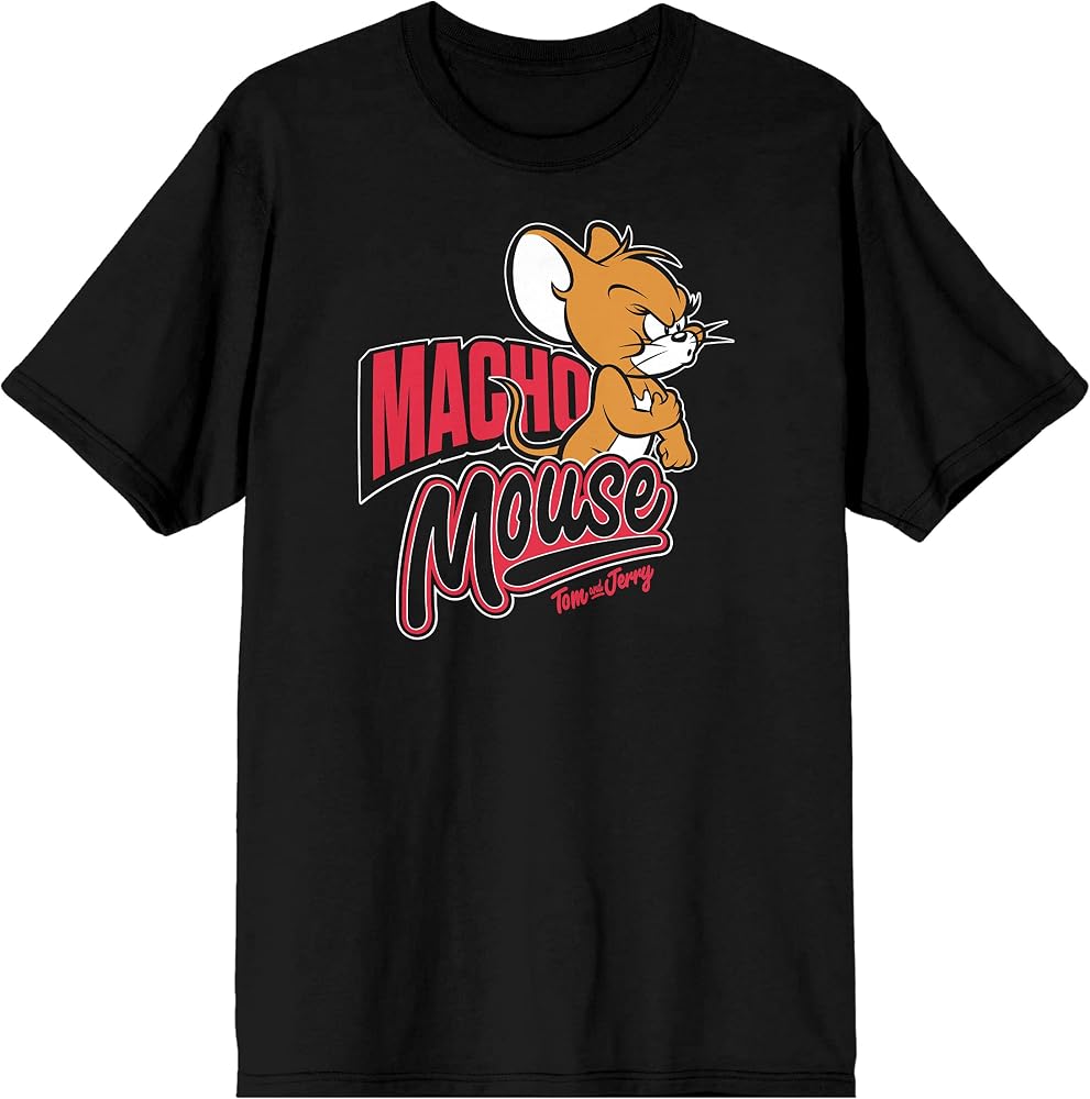 Men's Black Tom and Jerry T-Shirt, Macho Mouse-S | Amazon.com