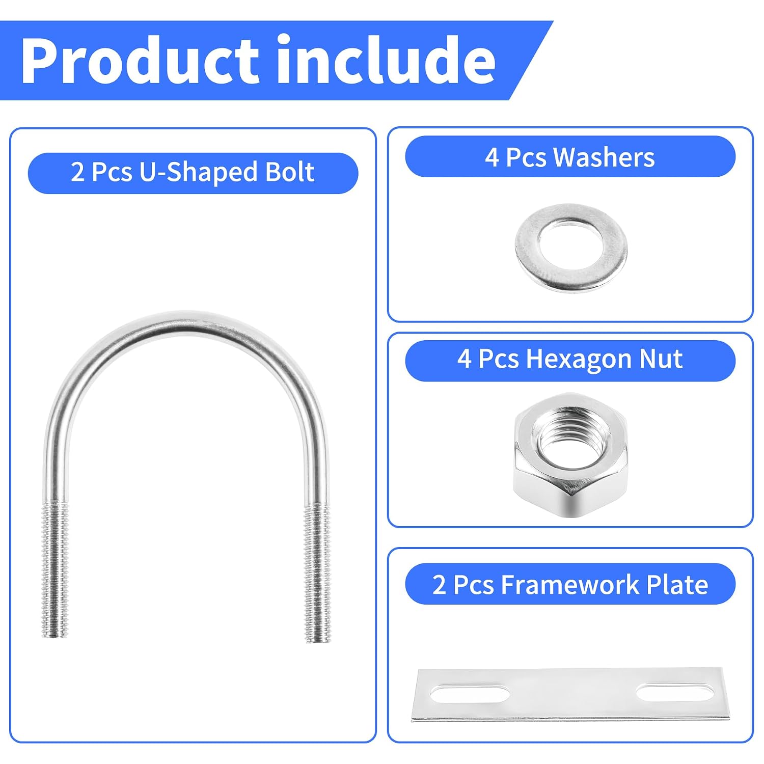 2PCS M6x60mm 304 Stainless Steel Round U-Bolts