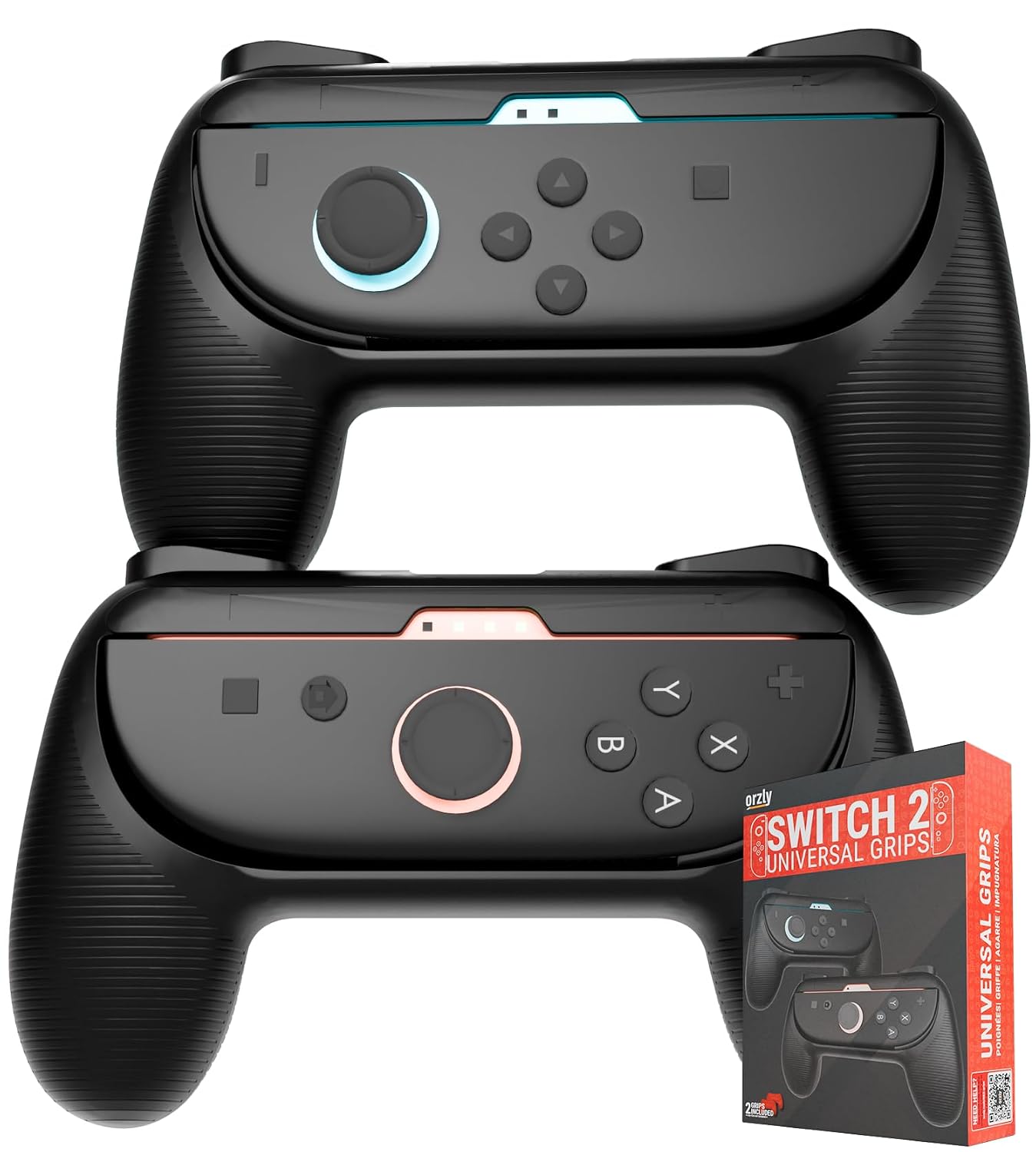 Orzly Grips for Nintendo Switch 2 (2025 Console) JoyCon 2 Pack [2 x Black] Anti Slip Ergonomic Design with Extended Shoulder Buttons - Gift Boxed