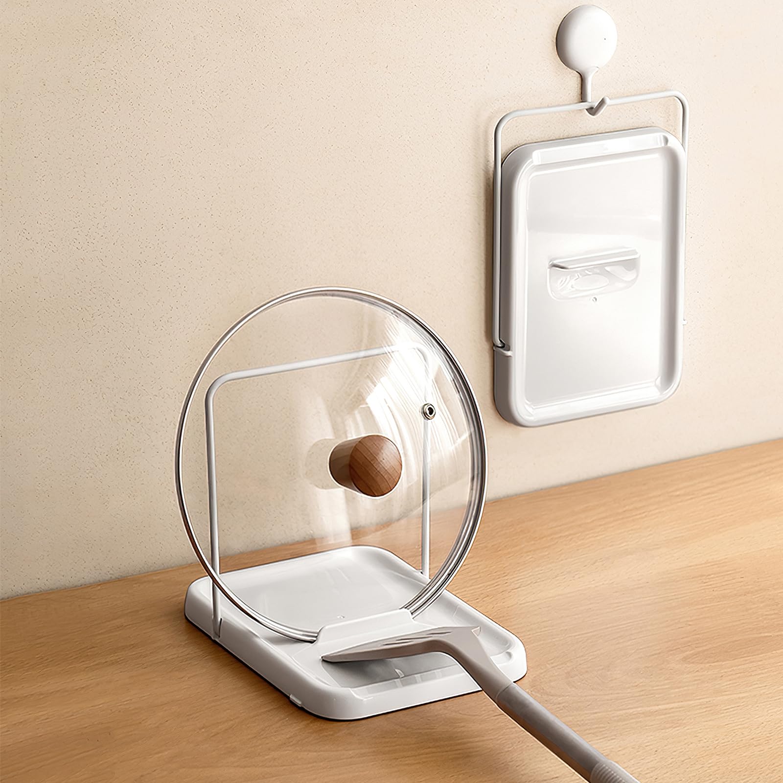 PAVSTINE Range Couvercle Pliable Porte Couvercle Cuisine Convient aux Couvercles de 16 à 34 cm Support Couvercle Casserole Facile à Nettoyer Repose Cuillère Rangement Casserole