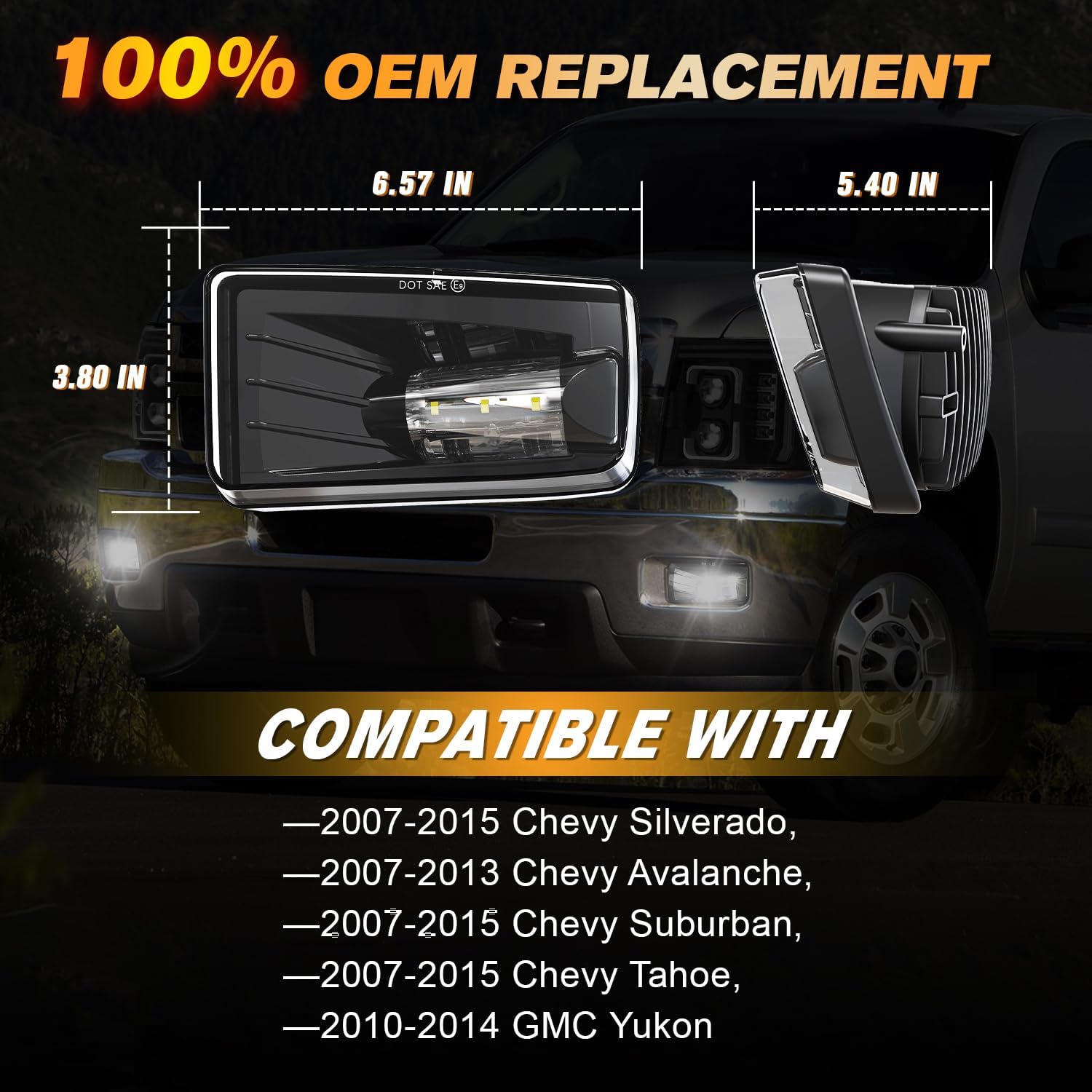DOT LED Fog Lights 5202 Bulbs Bumper Fog Lamps Assembly for Chevy Silverado 2007-2015/Avalanche 2007-2013/Suburban 2007-2015/Tahoe 2007-2015/GMC Yukon Pick Up w/Off-Road