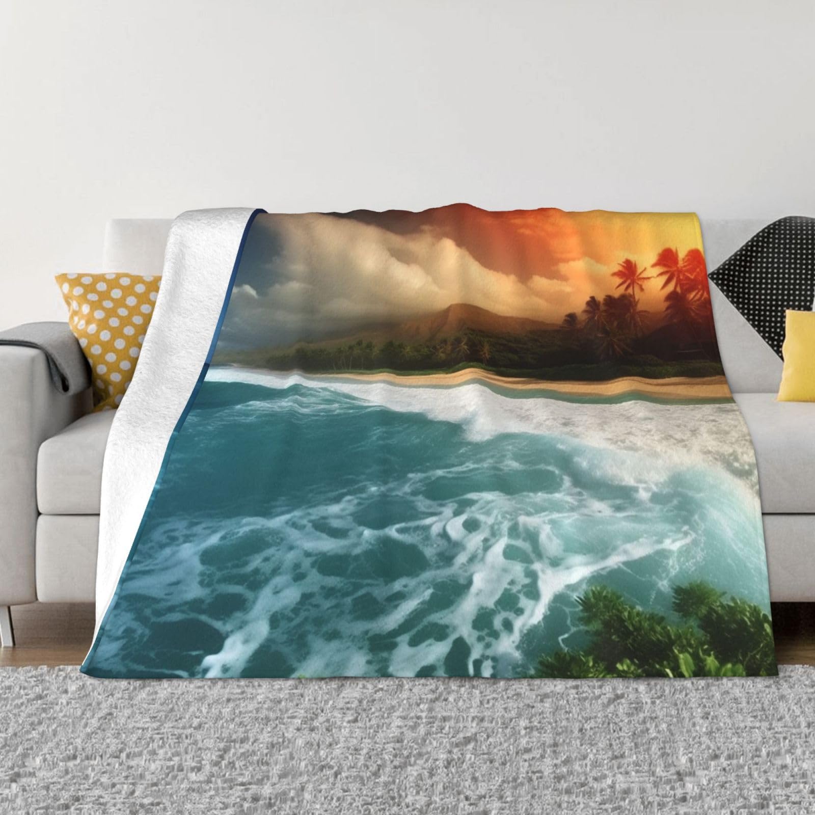 Couverture polaire paysage tropical 150x125 en flanelle
