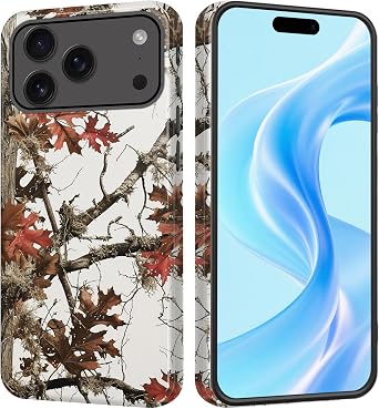 Case for iPhone 17 Pro, Military-Grade Dual Layer Shockproof Protective Phone Case, Anti-Scratch Hybrid TPU + PC Cover,Maple Tree and Leaves