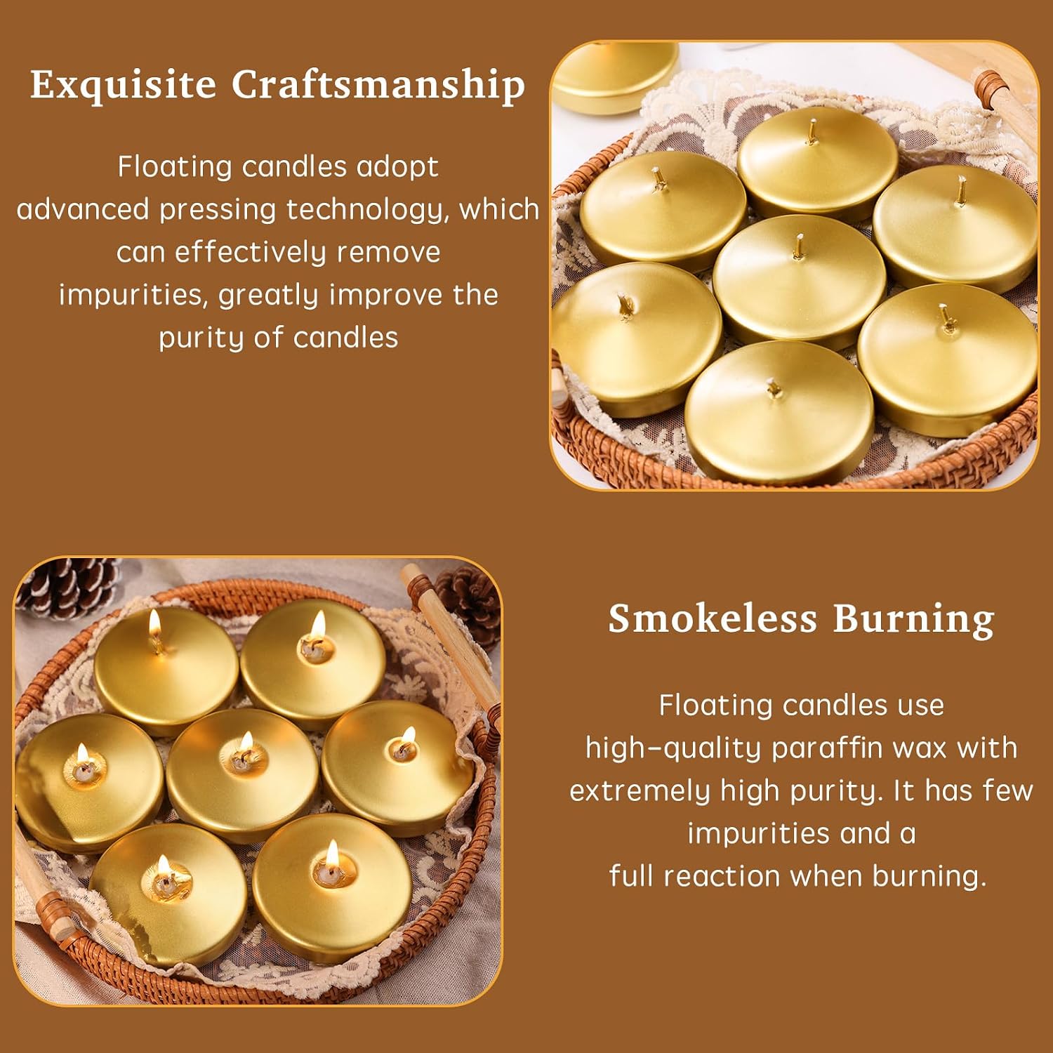 3 inch Gold Floating Candles,36 Packs Large Size Water Candles