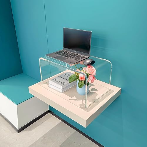 Miniatura 5 de Mesa auxiliar acrílica en forma de C, 20 pulgadas de largo x 12 pulgadas de ancho x 10 pulgadas de alto x 12 pulgadas de grosor, mesita de noche