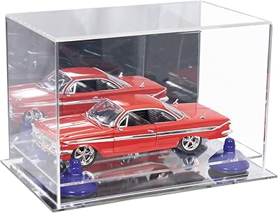 Better Display Cases Acrylic Versatile Display Case - Small Rectangle Box with Mirror Case, Dark Blue Risers and Mirror Base 9.5