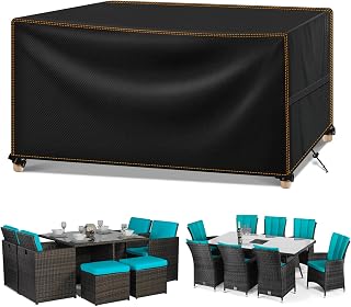 Cover Garden Furniture Winter Proof Waterproof 420D Oxford Cloth Tarp Garden Furniture for Garden Table Patio Furniture Outdoor Table Rectangle Black 190 x 140 x 90cm | Vattentät presenning för loungmöbler, terrassmöbler, sittgrupp, stolar och möbler, ventilerande, vindtät