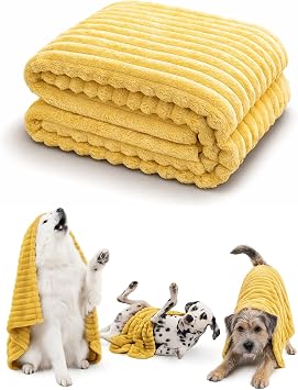 Emotional Support Blanket for Dogs, Bright Yellow Security Blanket, Calming Rabbit Hair Plush Pet Blankets, Soft Cozy Comfort Blankets for Crate, Sofa, Bed, Kennel & Travel 70100cm