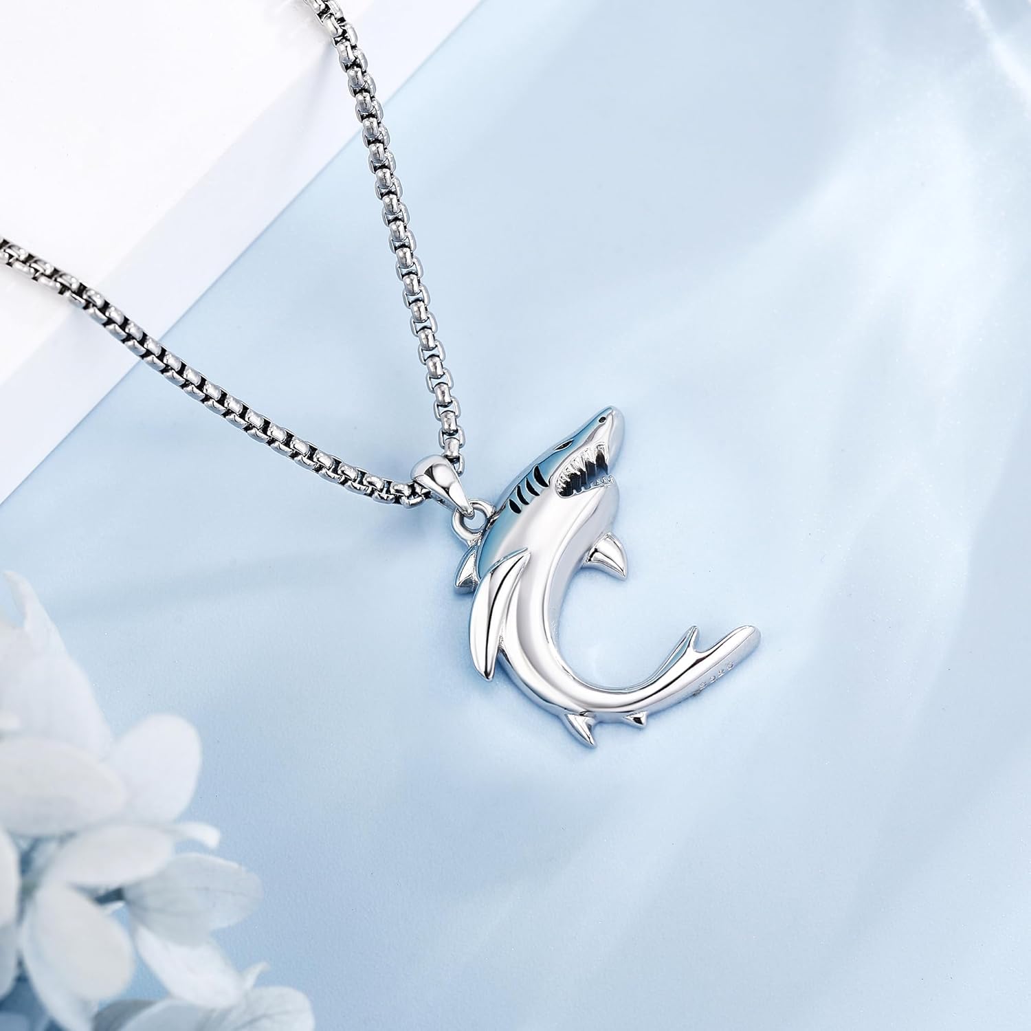 Shark Necklace 925 Sterling Silver Ocean Shark Pendant Necklace Cool Animal Beach Jewelry Gifts for Women Men Shark Lovers - Image 3
