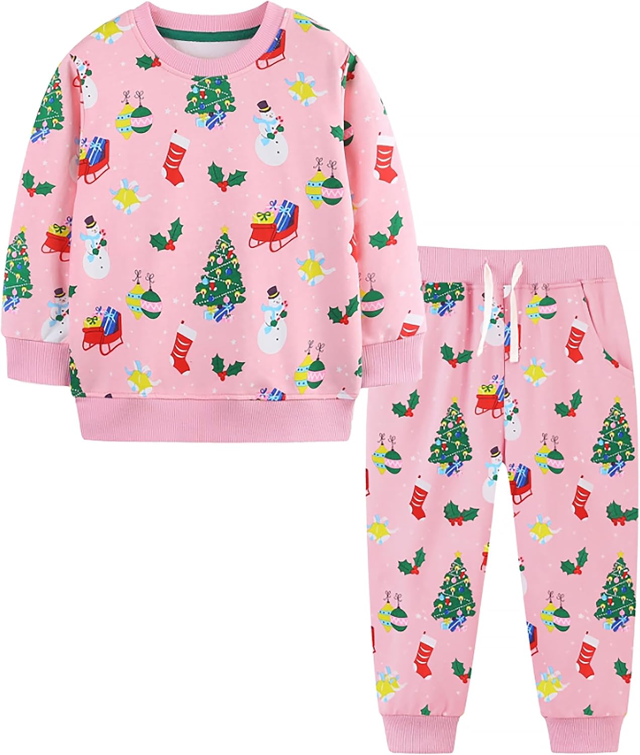 Kids Christmas Outfits 2 Piece Boys Girls Xmas Santa Elk Sweatshirt + Leggings Pants Set Winter Clothing Sets 1-7T