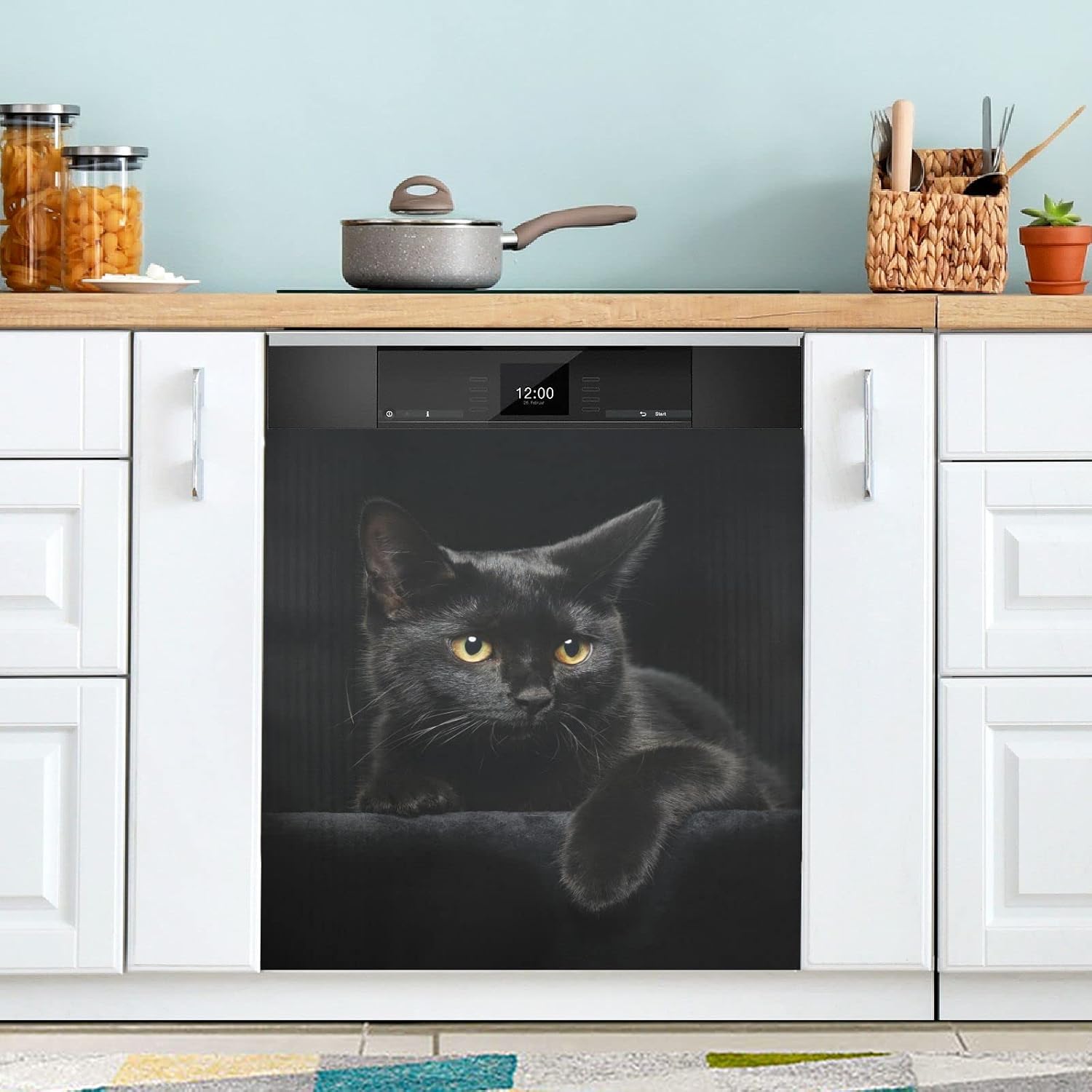 Ollabaky Black Cat Dishwasher Magnet Cover Sticker Magnetic Dishwasher Door Cover Decal Refrigerator Magnet Sticker for Home Cabinet Appliances 23"x26"