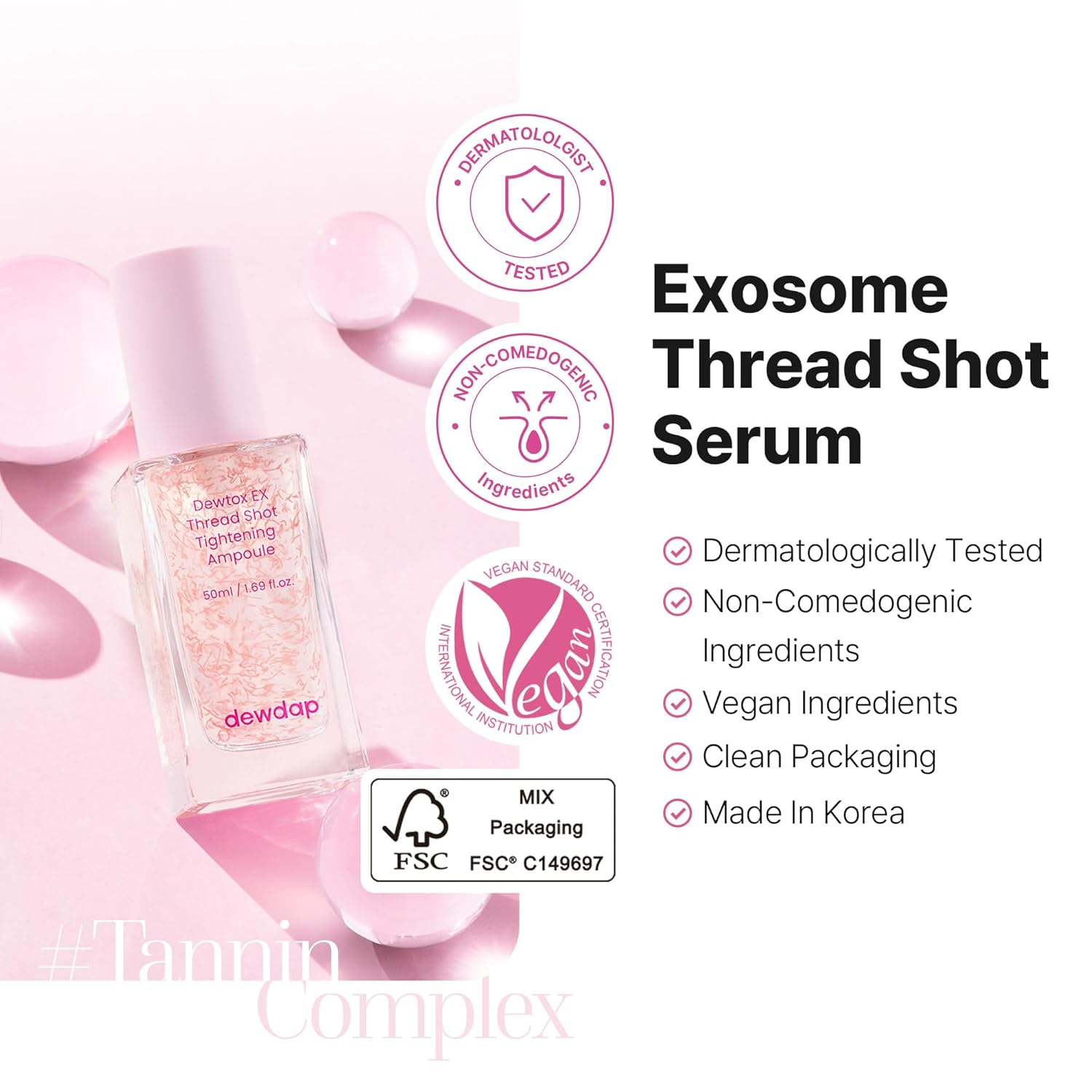 Dewtox Exosome Thread Shot Tightening Serum, Facial Serum with Niacinamide for Pore Minimizing & Firm Skin, Glass Skin, Korean Skincare (1.69 Fl Oz / 50ml) - Image 4