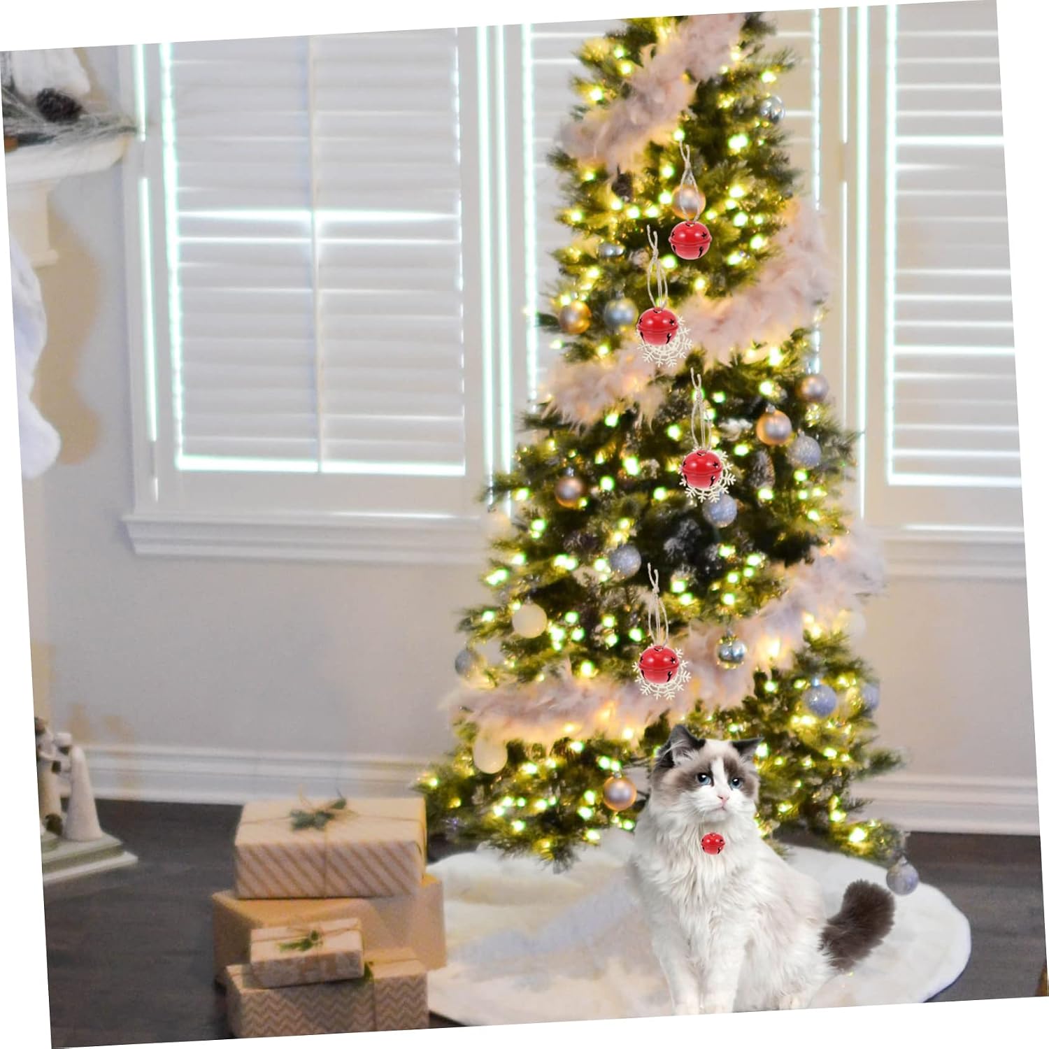 40pcs Christmas Bells Ornaments Snowflake Hanging Decor for Tree Fireplace Wall and Window Holiday Accessories
