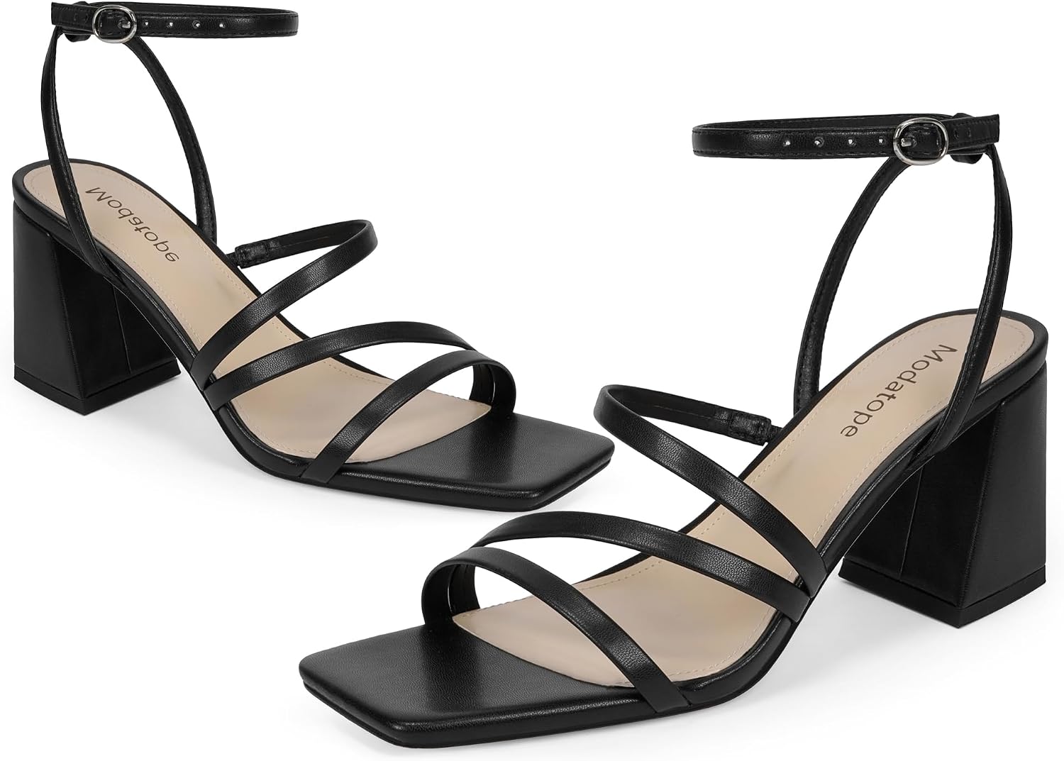 Modatope Women's Heeled Sandals Square Toe Chunky Strappy Heels Prom Shoes image 4