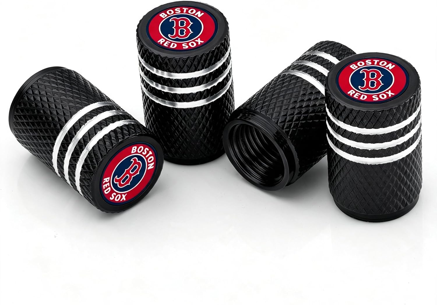 4Pcs Aluminum Alloy Car Tire Valve Stem Caps for Boston Red Sox Fans, Anti-Corrosion Dustproof Wheel Air Valve Covers, Universal Automotive Wheel Accessories, Family Car Gift for Men Women, Black image 2