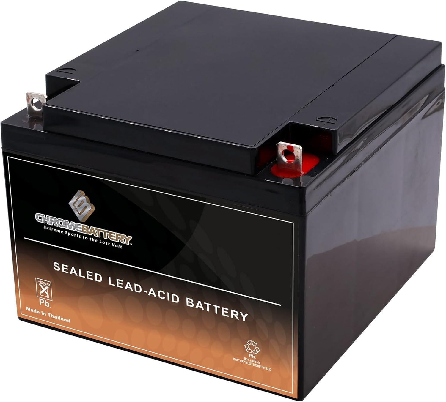 CB CHROMEBATTERY 12V 28AH T3 Maintenance-Free Battery for Alarm Systems, Scooters, Toys, Emergency Lights, and More - Nut and Bolt (T3) Terminal