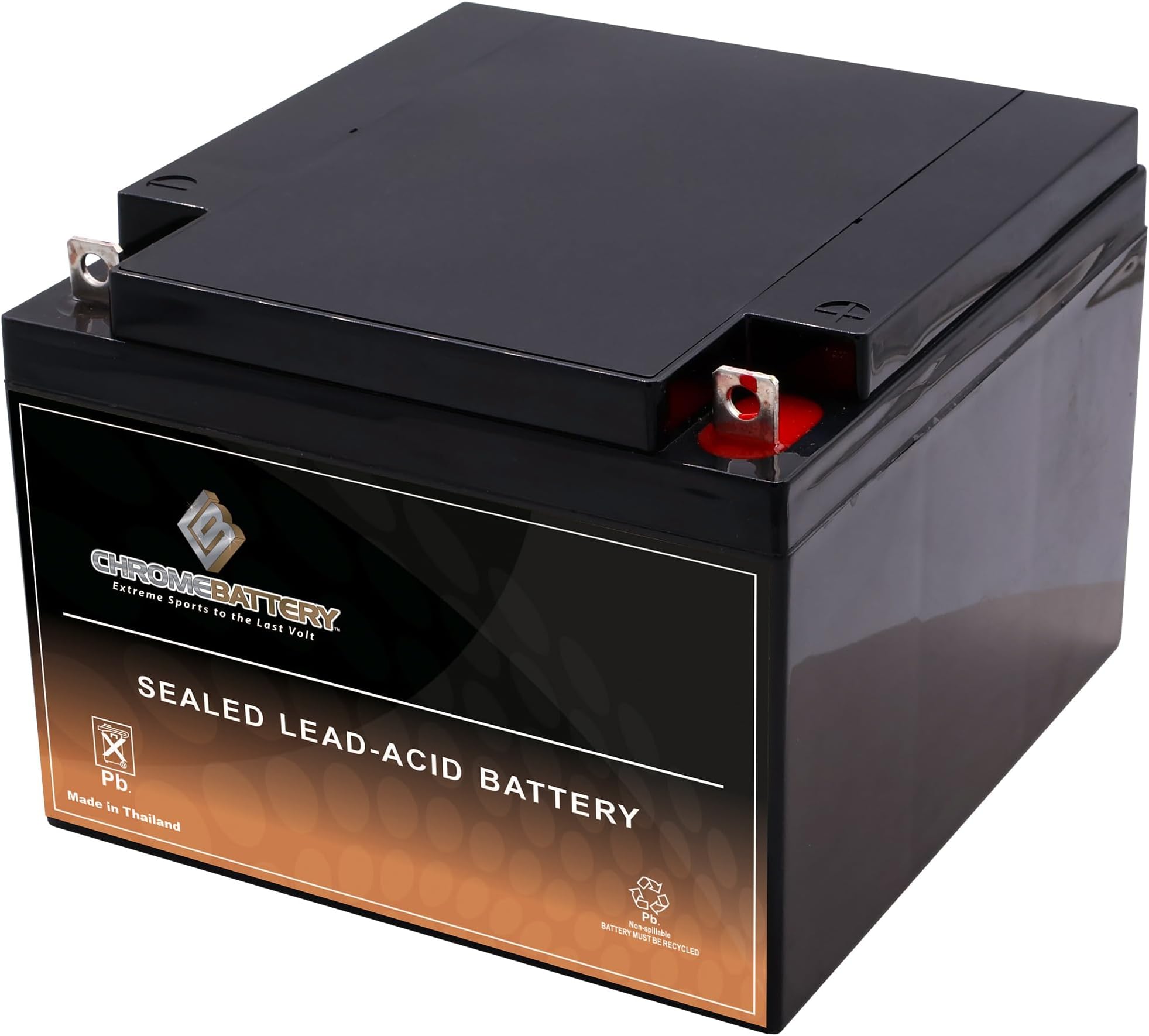 CB CHROMEBATTERY 12V 28AH T3 Maintenance-Free Battery for Alarm Systems, Scooters, Toys, Emergency Lights, and More - Nut and Bolt (T3) Terminal