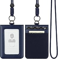 Vista 9 de VULKIT Soporte para tarjetas de identificación con cordón para mujeres y hombres, soporte vertical de cuero con ranura transparente para tarjetas