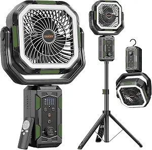 OGERY F21 Camping Fan with Stand, 20000mAh Rechargeable Battery, LED Lantern, Oscillating and Adjustable Height