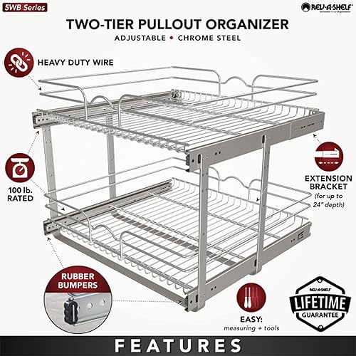 Miniatura 3 de Rev-A-Shelf Estante extraíble para armario de cocina de 2 niveles y organizador de cajones, cesta de almacenamiento de despensa deslizante en varios