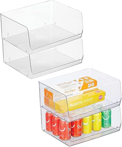mDesign - Cesta organizadora de plástico apilable con frente abierto. para armarios de cocina, despensa, oficinas, dormitorios y baños, 8.5pulgadas