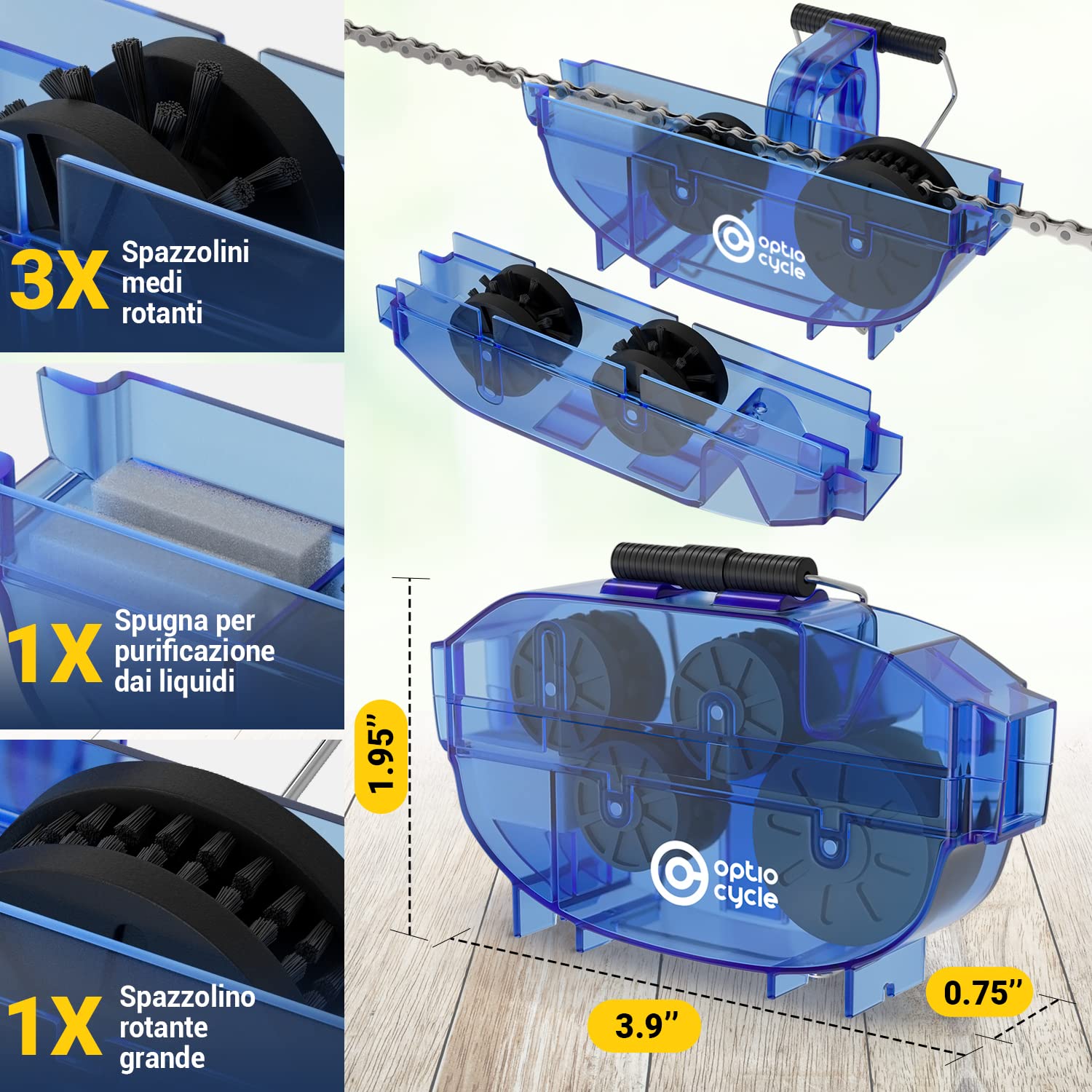 Lavacatena Bici – Pulisci Catena Bici con Spazzole Rotanti e Serbatoio Capiente | Pulitore Catena 6–12 Velocità per MTB, da Corsa, E-Bike