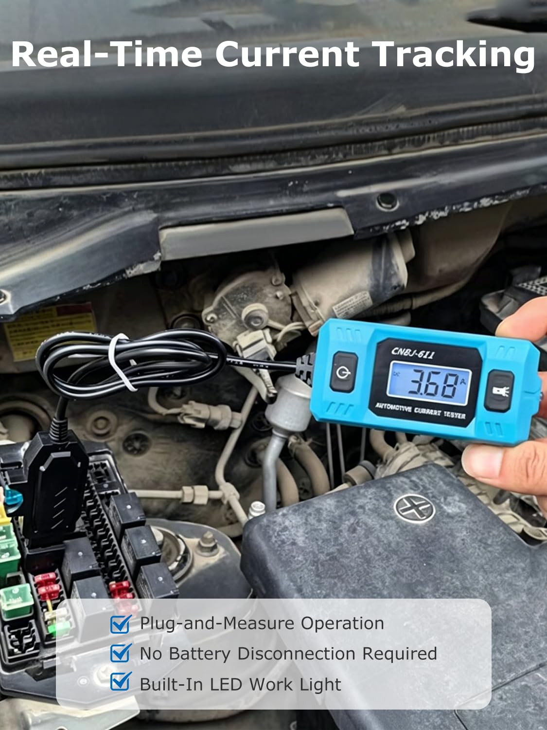 Fuse Tester, 20A 48V Automotive Circuit Fault Probe Tester | 2-in-1 Automotive Circuit Tester with LCD Display and Front Light
